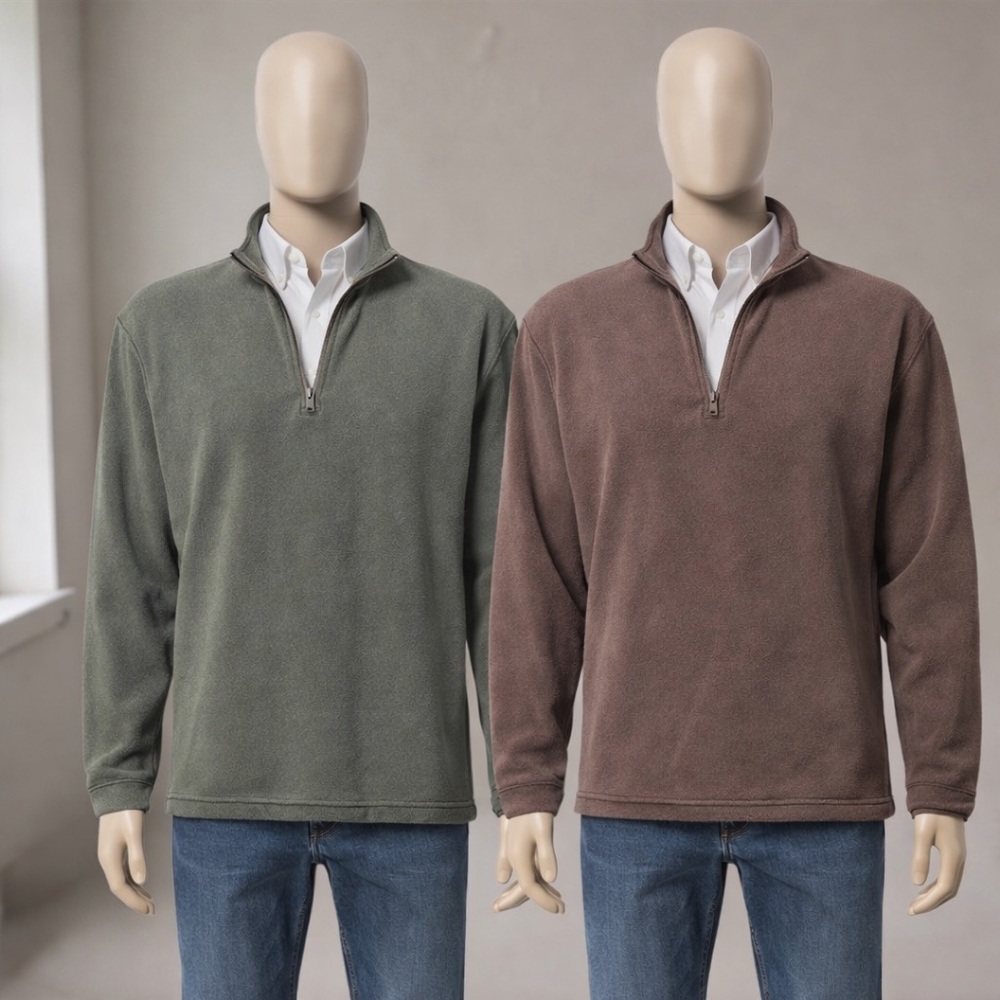 Reversible Quarter Zip Sweater - Green and Brown